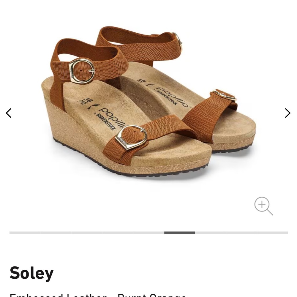 NewBirkenstock Papillio 39 Soley Ring Buckle Wedge Leather Burnt orange embossed